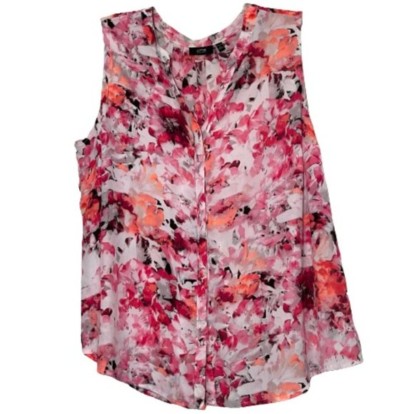Apt. 9 Tops - APT 9 Pink Red Floral Watercolor Button Down Tank Top Sleeveless Plus Size 1X
